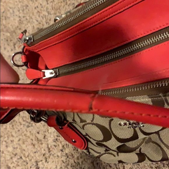 Coral & brown Coach purse with matching wallet - Picture 2 of 8